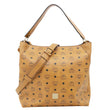 MCM Klara Monogram Visetos Leather Hobo Bag Cognac