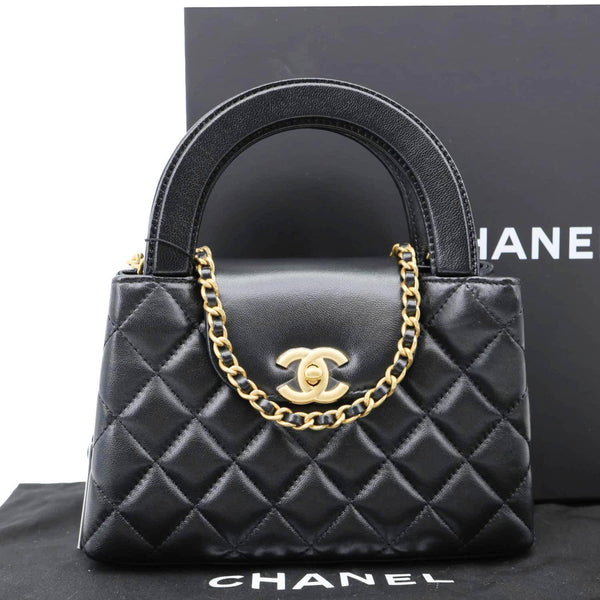 CHANEL Kelly Nano Quilted Shiny Aged Calfskin Leather Tote Crossbody Bag Black