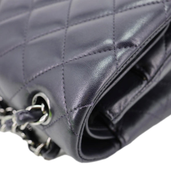 CHANEL Jumbo Classic Double Flap Quilted Lambskin Leather Shoulder Bag Navy Blue
