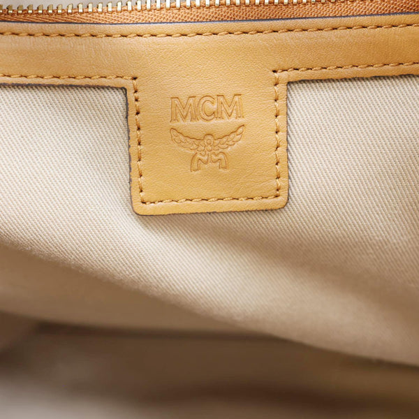 MCM Klara Monogram Visetos Leather Hobo Bag Cognac