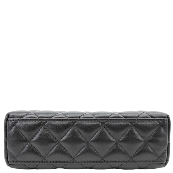 CHANEL Kelly Nano Quilted Shiny Aged Calfskin Leather Tote Crossbody Bag Black