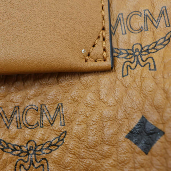 MCM Klara Monogram Visetos Leather Hobo Bag Cognac