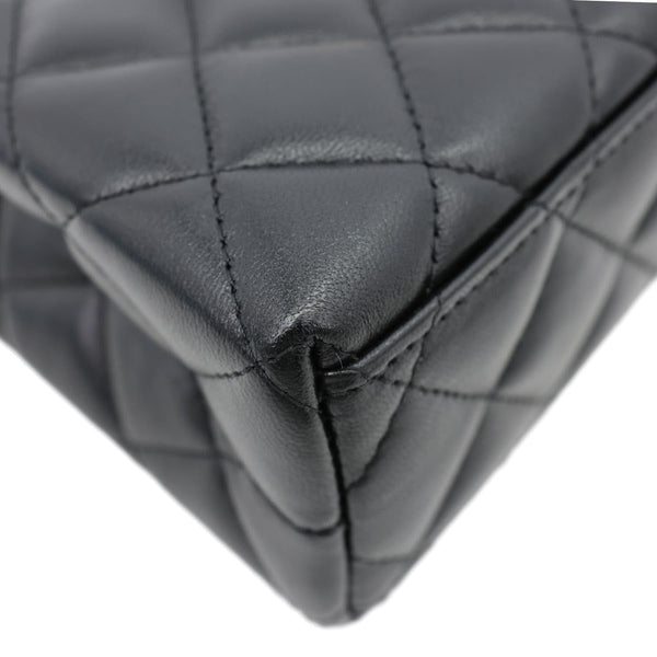 CHANEL Kelly Nano Quilted Shiny Aged Calfskin Leather Tote Crossbody Bag Black