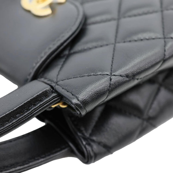 CHANEL Kelly Nano Quilted Shiny Aged Calfskin Leather Tote Crossbody Bag Black