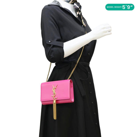 YVES SAINT LAURENT Kate Tassel Small Pebbled Leather Chain Crossbody Bag Pink