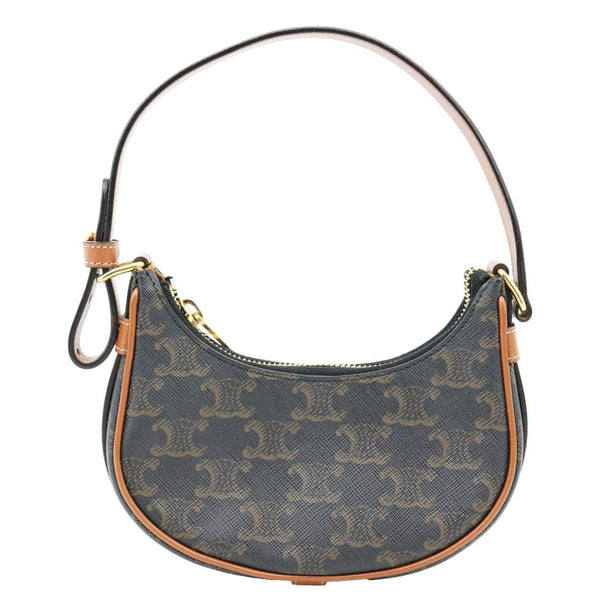 CELINE Ava Triomphe Canvas Calfskin Shoulder Bag Tan