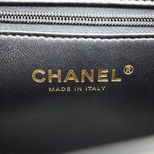 CHANEL Kelly Nano Quilted Shiny Aged Calfskin Leather Tote Crossbody Bag Black