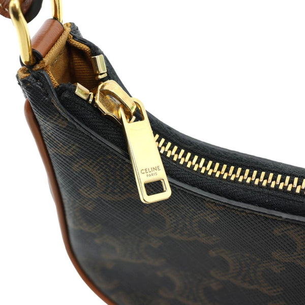 CELINE Ava Triomphe Canvas Calfskin Shoulder Bag Tan