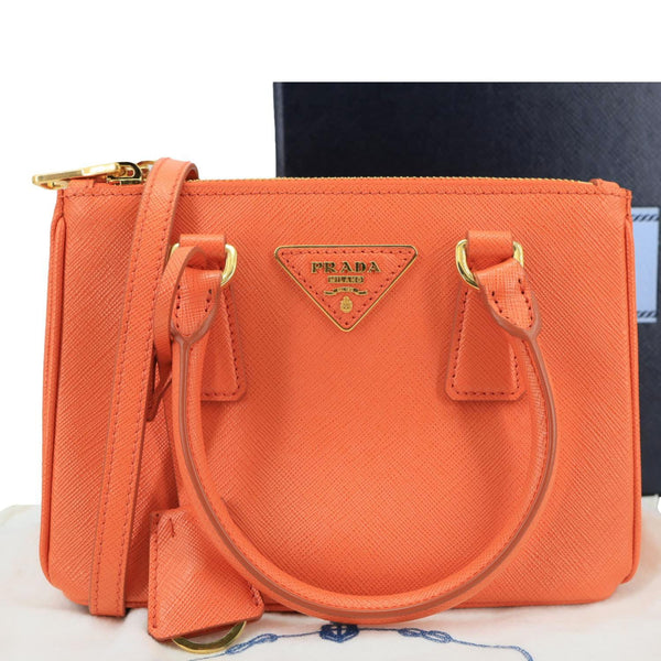 PRADA Galleria Double Zip Saffiano Leather Top Handle Tote Bag Orange