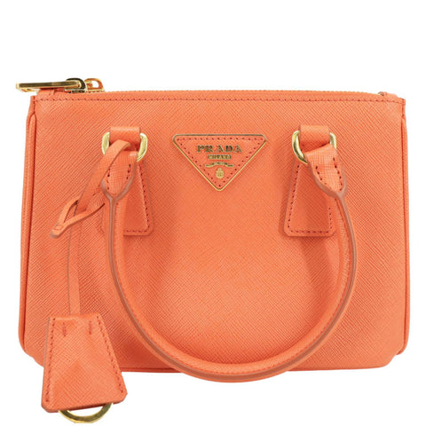 PRADA Galleria Double Zip Saffiano Leather Top Handle Tote Bag Orange
