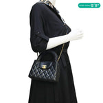 CHANEL Kelly Nano Quilted Shiny Aged Calfskin Leather Tote Crossbody Bag Black