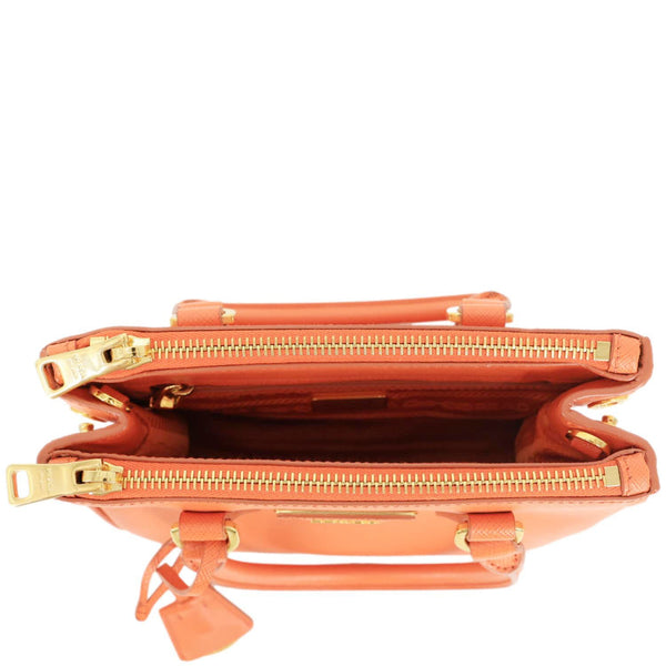 PRADA Galleria Double Zip Saffiano Leather Top Handle Tote Bag Orange