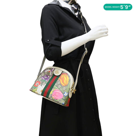 GUCCI Ophidia Flora Small Supreme Canvas Shoulder Bag Beige 499621