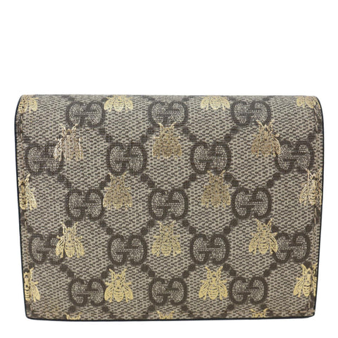 GUCCI GG Supreme Bee Print Canvas Wallet Card Case Beige 503757