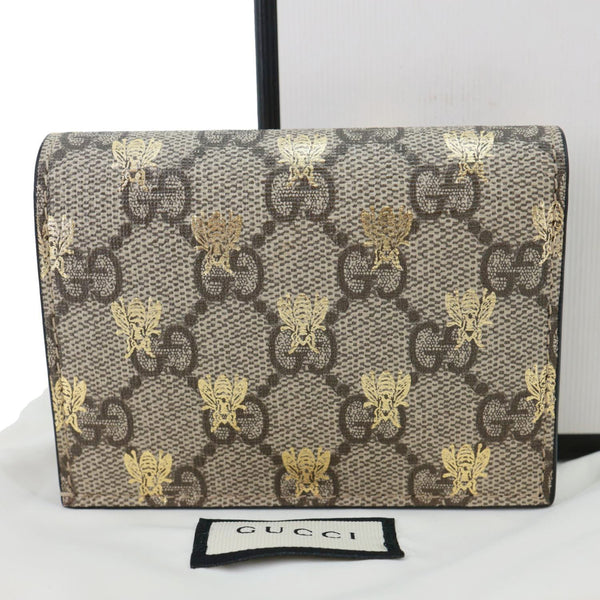 GUCCI GG Supreme Bee Print Canvas Wallet Card Case Beige 503757