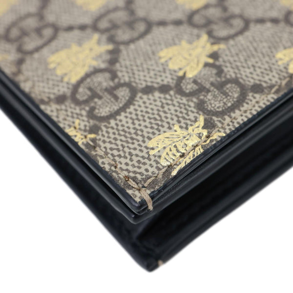 GUCCI GG Supreme Bee Print Canvas Wallet Card Case Beige 503757