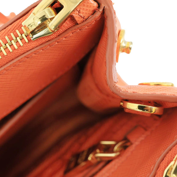 PRADA Galleria Double Zip Saffiano Leather Top Handle Tote Bag Orange