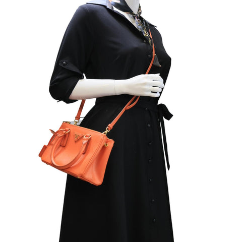 PRADA Galleria Double Zip Saffiano Leather Top Handle Tote Bag Orange