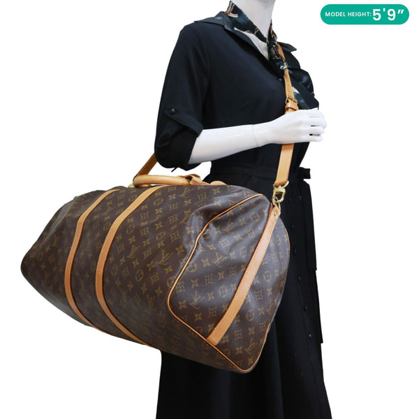 LOUIS VUITTON Keepall 55 Bandouliere Monogram Canvas Travel Bag Brown