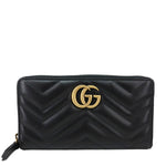 GUCCI GG Marmont Matelasse Chevron Leather Zip Around Wallet Black 443123