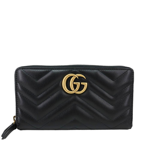GUCCI GG Marmont Matelasse Chevron Leather Zip Around Wallet Black 443123