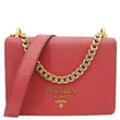 PRADA Chain Flap Saffiano Leather Crossbody Bag Red