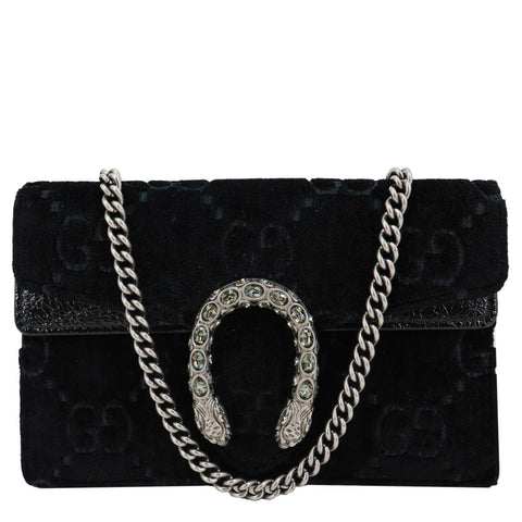 GUCCI Dionysus Super Mini GG Monogram Velvet Crossbody Bag Black 476432