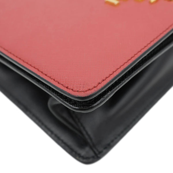 PRADA Chain Flap Saffiano Leather Crossbody Bag Red