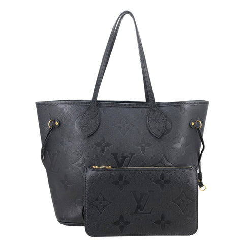 LOUIS VUITTON Neverfull MM Empreinte Leather Tote Shoulder Bag Black