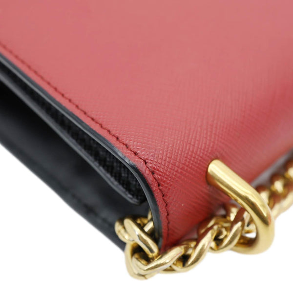 PRADA Chain Flap Saffiano Leather Crossbody Bag Red