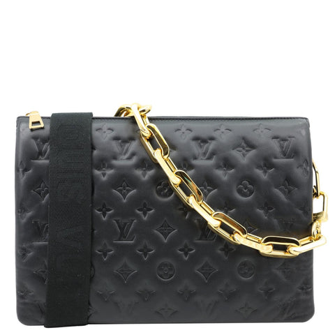 LOUIS VUITTON Coussin MM Monogram Embossed Shoulder Bag Black