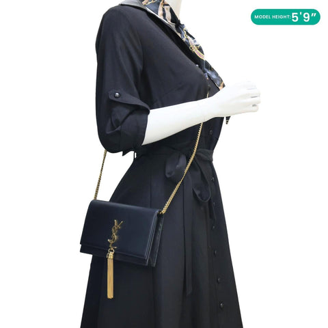 YVES SAINT LAURENT Kate Tassel Smooth Calfskin Leather Chain Crossbody Bag Black