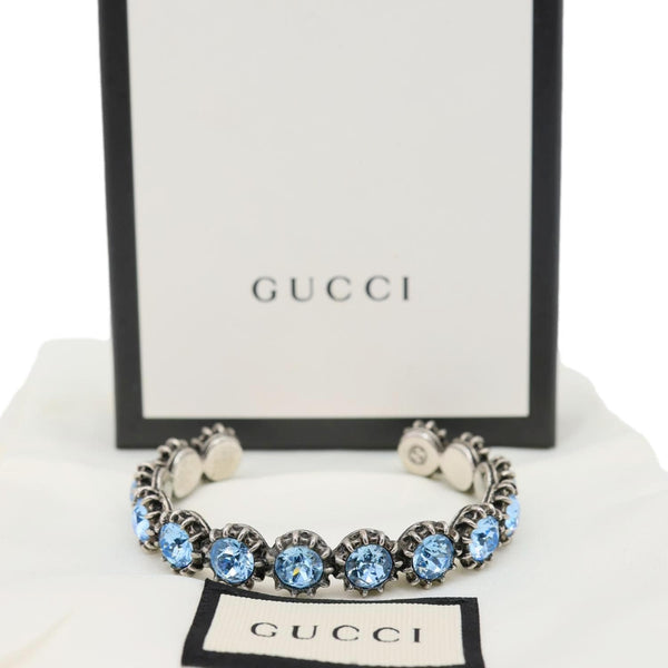 GUCCI Crystal Cuff Metal Bracelet Blue