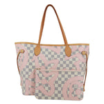 LOUIS VUITTON Neverfull MM Tahitienne Damier Azur Shoulder Bag Pink