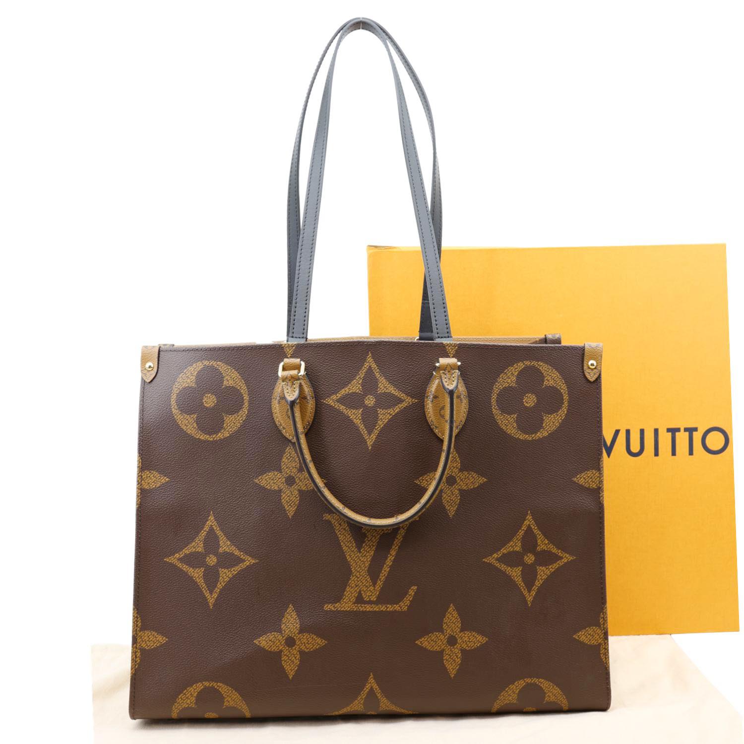 LOUIS VUITTON Onthego GM Giant Monogram Reverse Canvas Tote Bag Brown