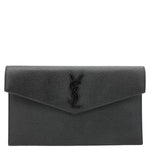 YVES SAINT LAURENT Uptown Envelope Grain De Poudre Leather Clutch Black