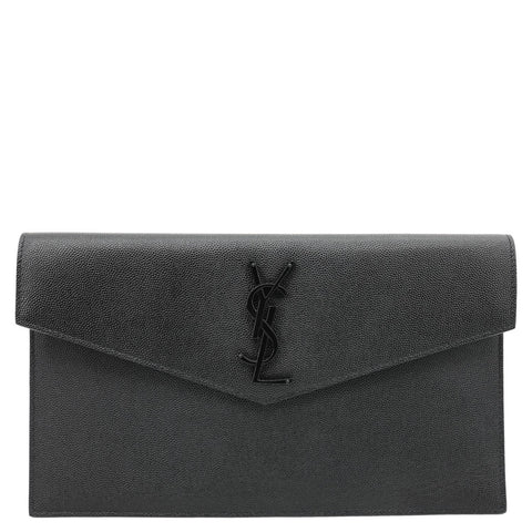 YVES SAINT LAURENT Uptown Envelope Grain De Poudre Leather Clutch Black