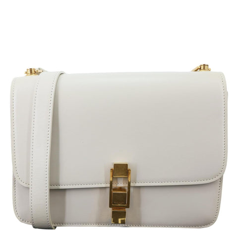 YVES SAINT LAURENT Le Carre Calfskin Leather Satchel Bag White