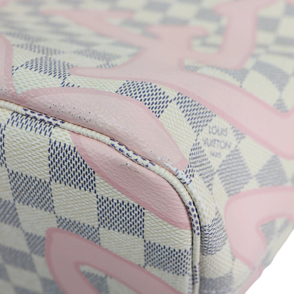 LOUIS VUITTON Neverfull MM Tahitienne Damier Azur Shoulder Bag Pink