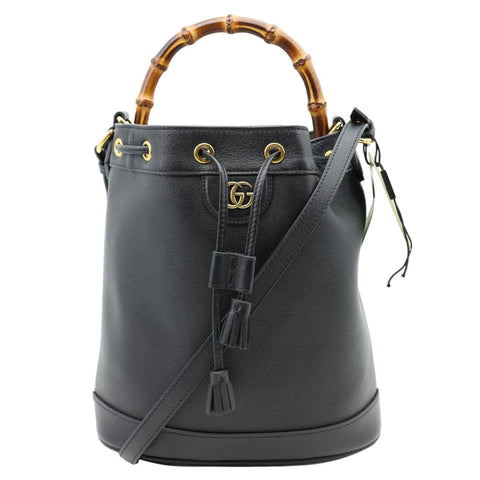 GUCCI Diana Bamboo Leather Bucket Bag Black 724652