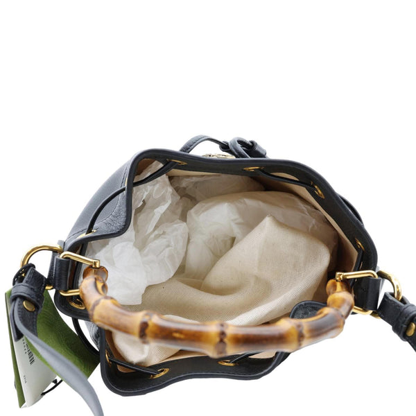 GUCCI Diana Bamboo Leather Bucket Bag Black 724652