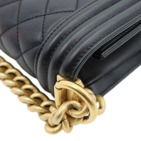 CHANEL Boy Flap Medium Chevron Lambskin Leather Chain Shoulder Bag Black