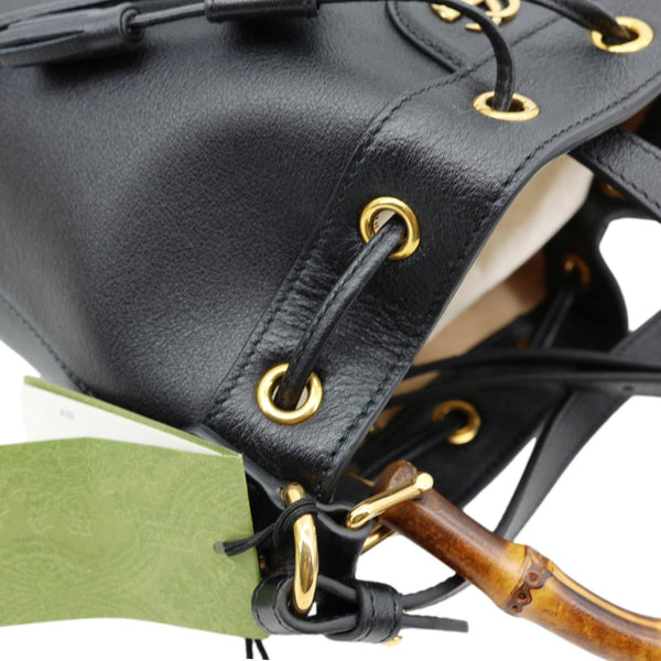 GUCCI Diana Bamboo Leather Bucket Bag Black 724652