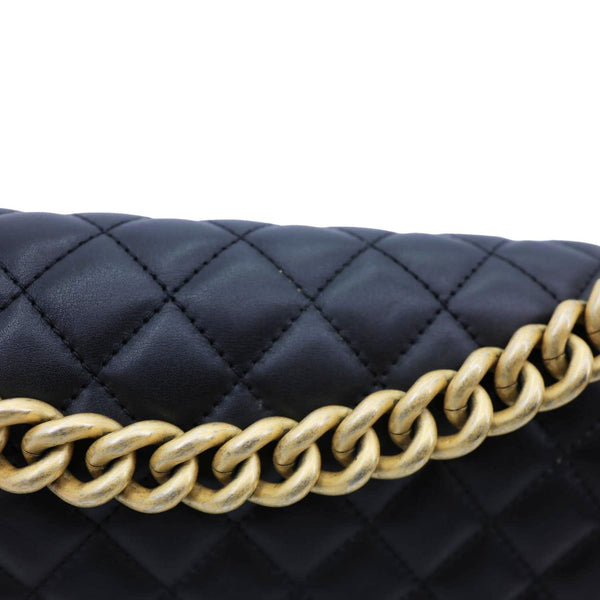 CHANEL Boy Flap Medium Chevron Lambskin Leather Chain Shoulder Bag Black