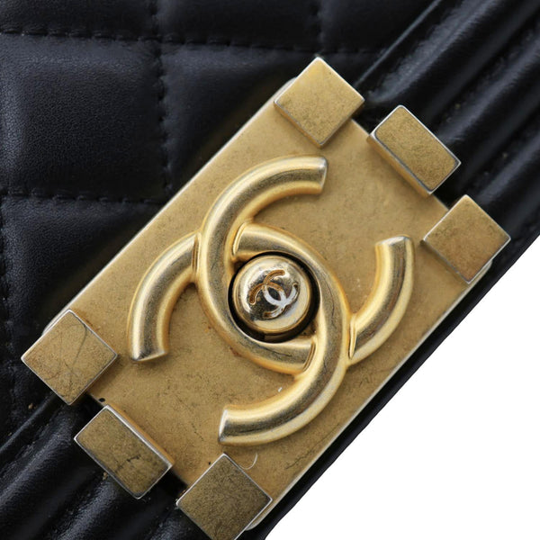 CHANEL Boy Flap Medium Chevron Lambskin Leather Chain Shoulder Bag Black
