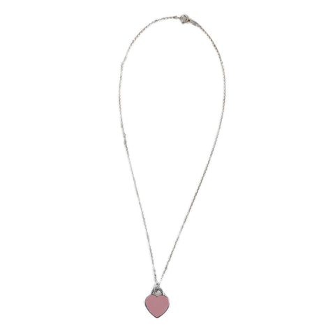 TIFFANY & CO Return To Tiffany Mini Sterling Silver Enamel Diamond Double Heart Tag Pendant Pink
