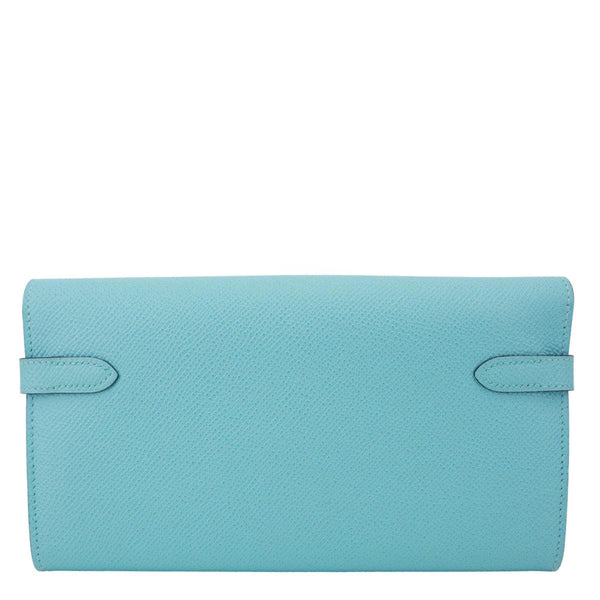 HERMES Kelly Calfskin Epsom Leather Long Wallet Blue