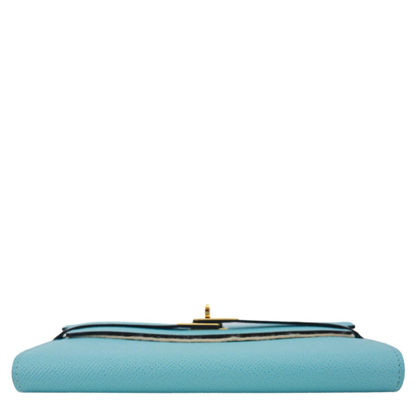 HERMES Kelly Calfskin Epsom Leather Long Wallet Blue