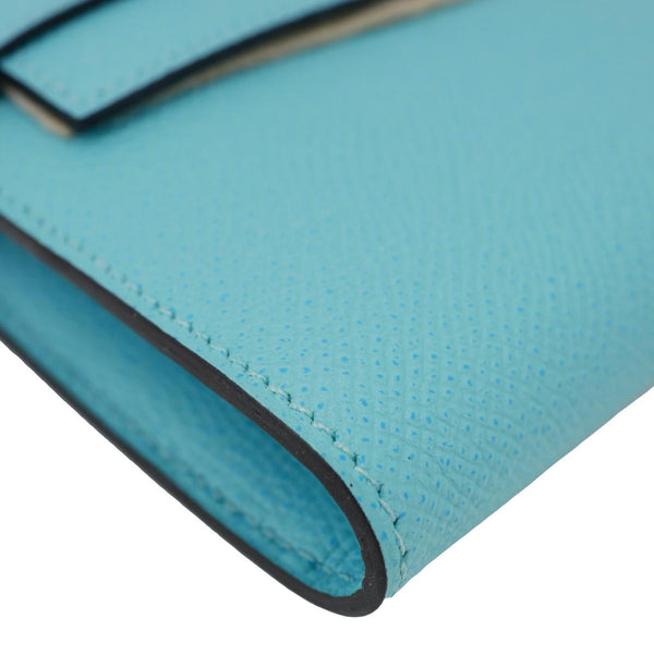 HERMES Kelly Calfskin Epsom Leather Long Wallet Blue
