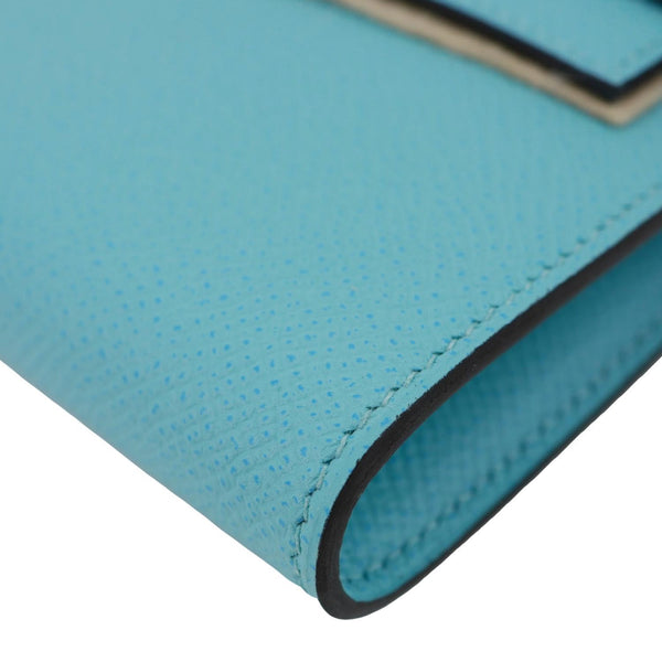 HERMES Kelly Calfskin Epsom Leather Long Wallet Blue